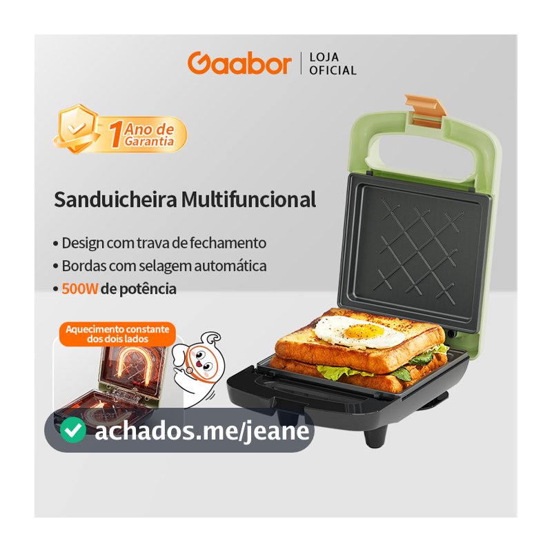 Gaabor Sanduicheira Elétrica 2 em 1 Prensa Quente Antiaderente Fácil Limpeza Bivolt EH-M02A