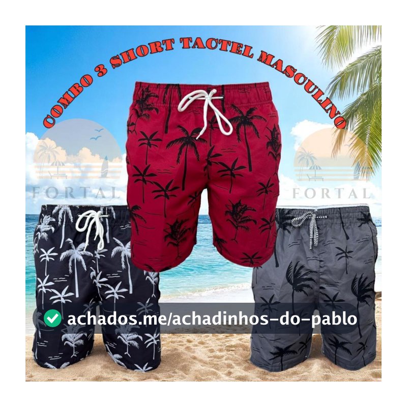 SHORT BERMUDA Masculina Adulto Mauricinho Plus Size Moda Short Tactel Masculino Ideal P/ Praia Piscina Casual - 12H