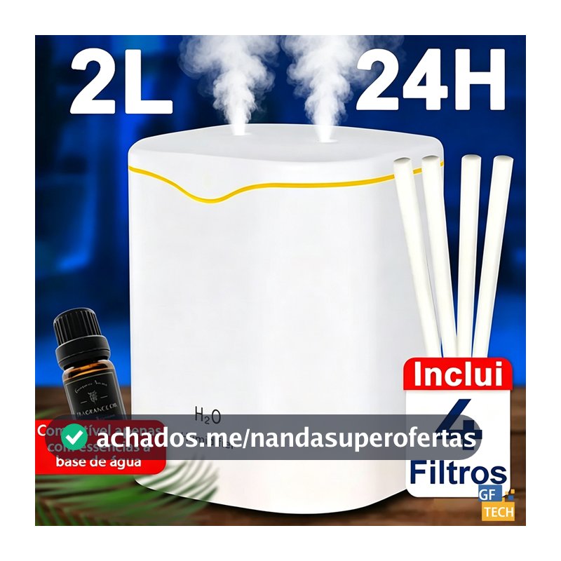 Umidificador De Ar E Aromatizador Grande 24H Com 2 Saídas De Ar 3 Em 1 Multifuncional Com LED