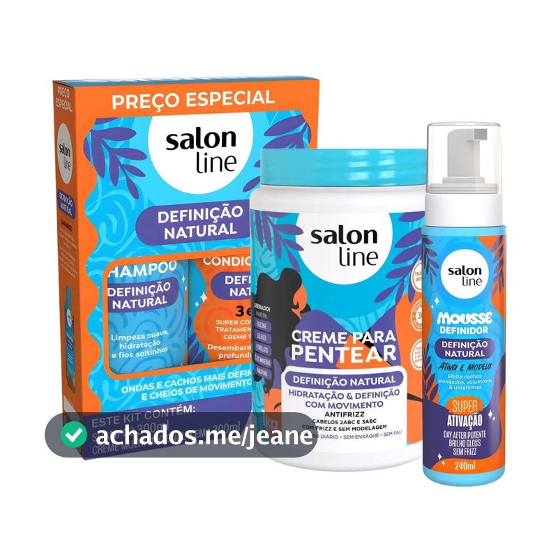 Kit Salon Line Definição Natural: Shampoo, Creme Multifunional 300ml, Creme Para Pentear 1kg e Mousse Definidor 240ml