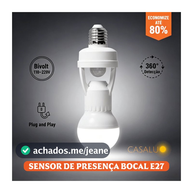 Luminária Sensor De Movimento Para Lâmpada Soquete Bocal E27 c/ Sensor De Presença Bivolt Max 60W