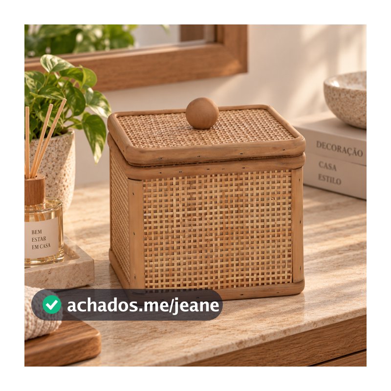 Caixa Decorativa Organizadora Multiuso Formato Quadrado Em Fibra Natural De Rattan Grande