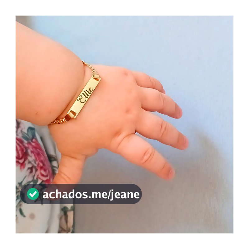 Pulseira Infantil Personalizada Com o Nome Gravado a Laser Recém Nascido Banho Ouro 18k Com Caixinha