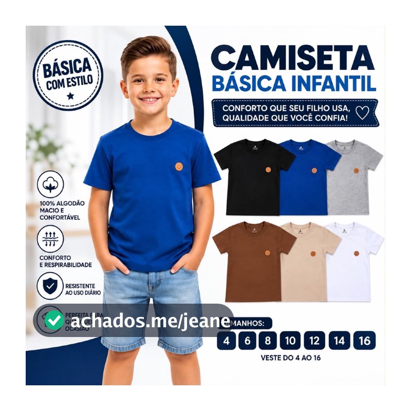 Camiseta Infantil Menino Básica Lisa Manga Curta