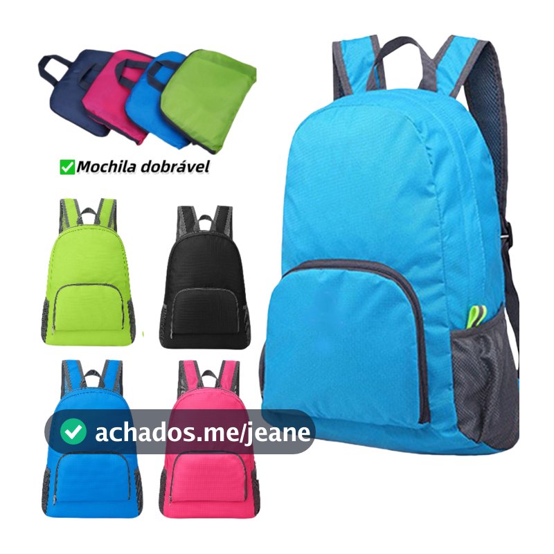 Mochila Saco Esportiva Dobrável Compacta Impermeável Nylon Resistente para Viagem Escola e Academia