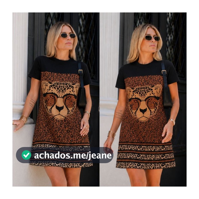 Vestido plus size com mangas estampadas com oncinha varias estampas animal print