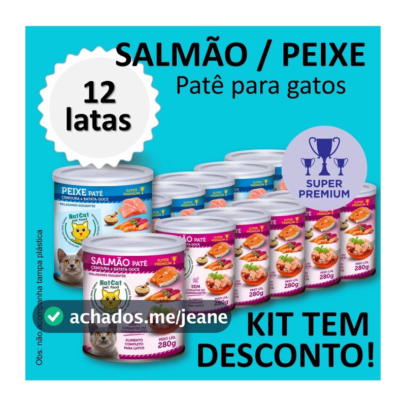 Kit Ração Úmida Patê Natural Gatos Maximo Sabor Peixe Salmão NatCat Pet Food Ração Molhada