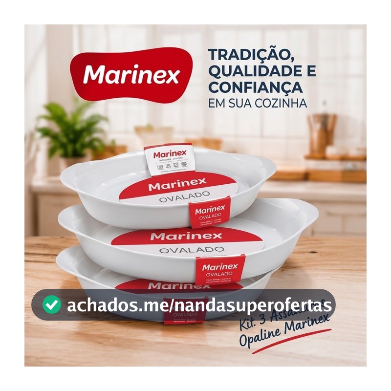 Kit Assadeiras Travessas de Vidro Temperado Opaline Marinex 600ml Forno Air fryer Micro-ondas Freezer