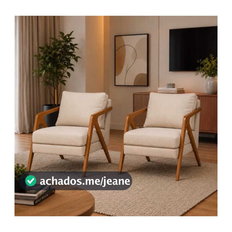 Kit 2 Poltronas Monas Luxo Moderna Madeira Maciça Sala Estar Conforto Premium Design Elegante
