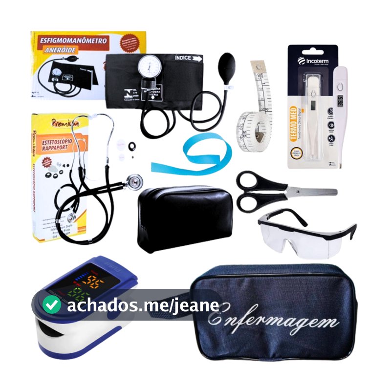 Kit Enfermagem Aparelho de Pressão + Estetoscópio Premium Completo + Oximetro + Nécessaire