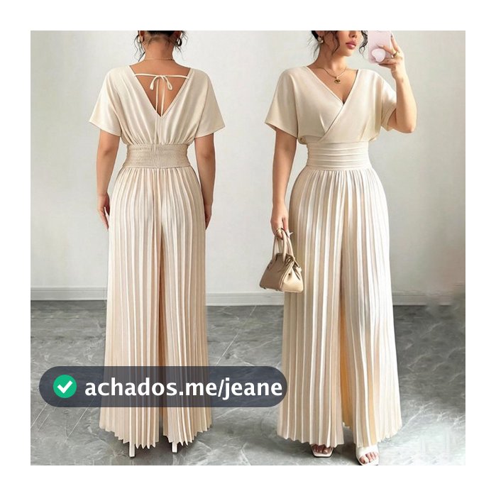 2026 novo estilo senhoras macacão Commuter moda elegante cor sólida com decote em V manga curta cintura estreita plissad
