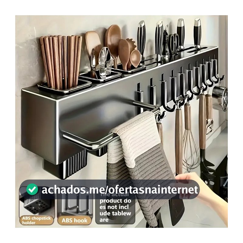 Organizador de Cozinha sem Perfuração, Suporte para Talheres e Utensílios com Espaço para Facas e Hashis