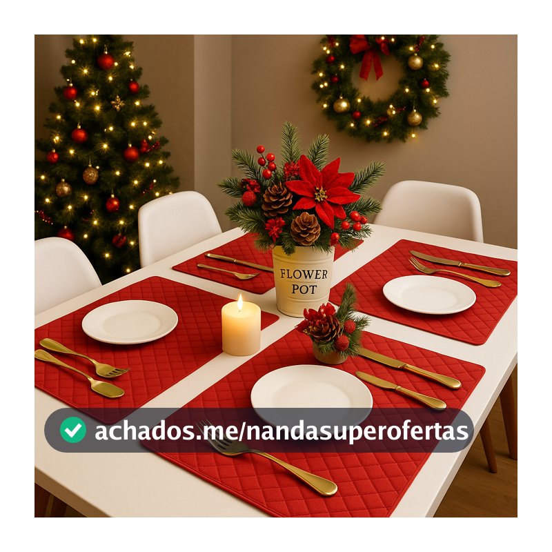 6 Jogo Americano Juta Vermelho - Impermeável Limpa Facil Pvc