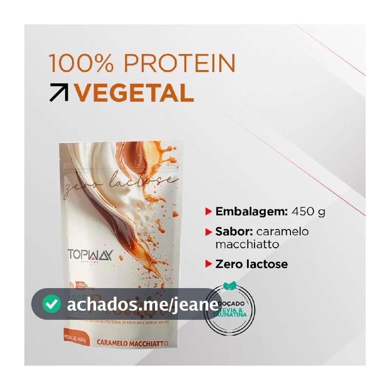 Proteína vegetal zero lactose 450g topway 1 un