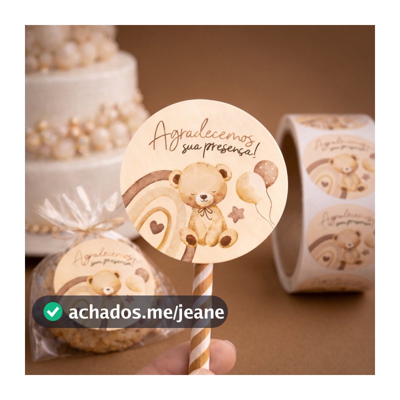 Adesivo redondo agradecemos sua presença urso - lembrancinha chá revelação - Tam (5x5 e 3x3)