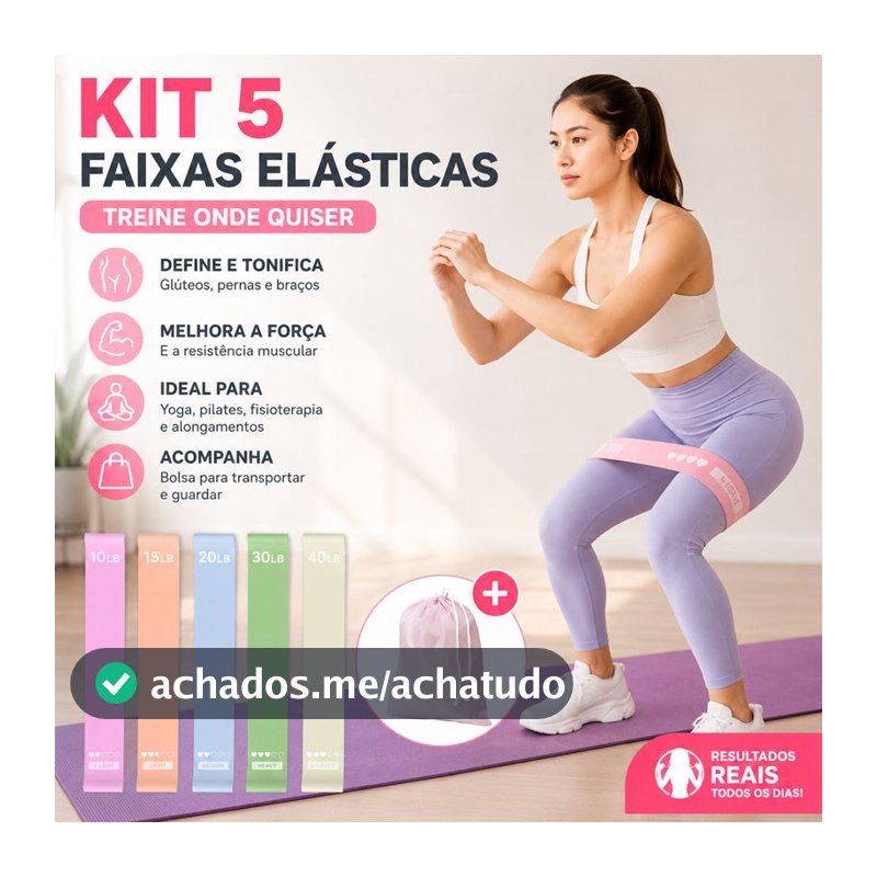 Kit Faixas Elásticas Para Exercícios Multifuncional Exercício Treino Em Casa 5 Níveis Yoga Fisioterapia e Treino
