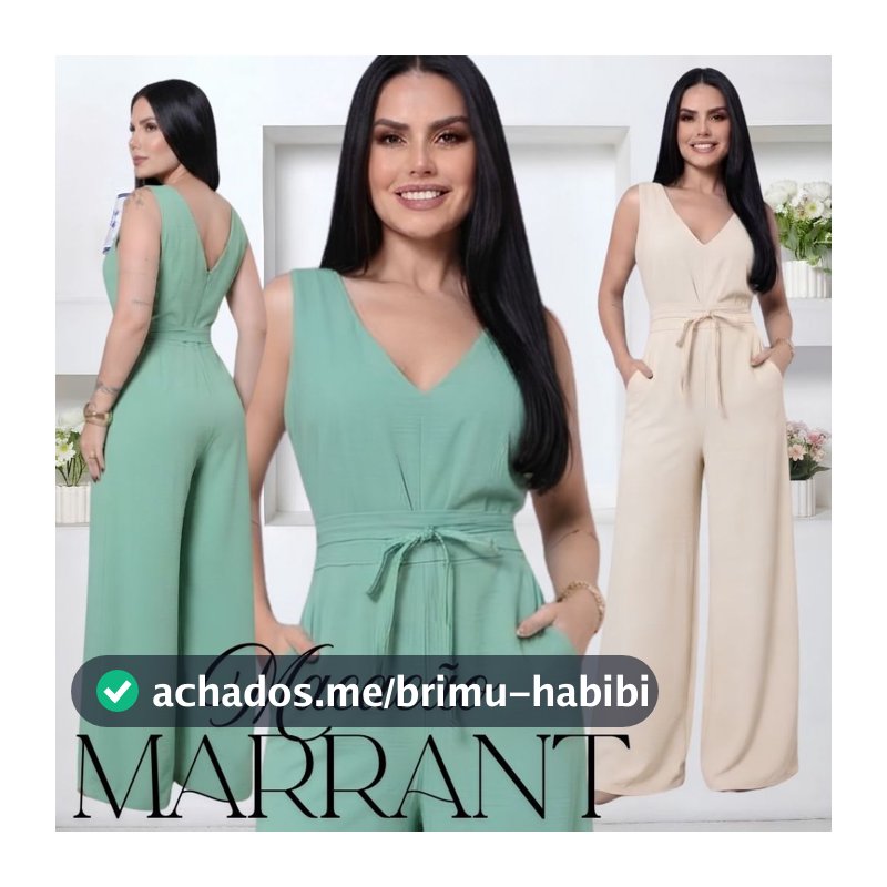 Macacão Longo Feminino Pantalona Sensorial Marrant Com Zíper e Cinto Amarração Elegante Sem Manga