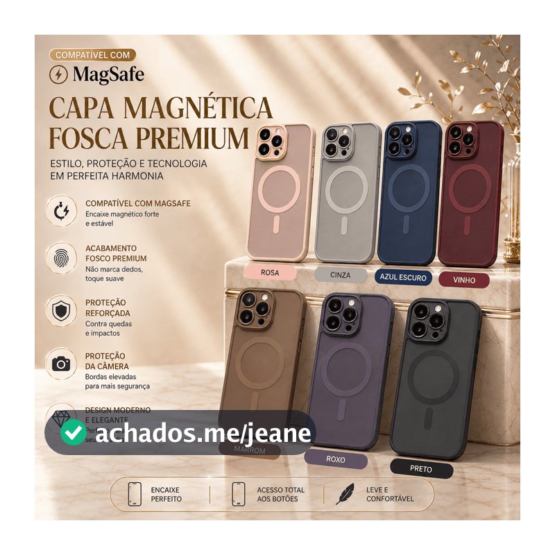 Capa MagSafe Magnética Fosca Translúcida Luxo Antichoque para iPhone 11 12 13 14 15 16 17 Pro Pro Max Proteção Reforçada
