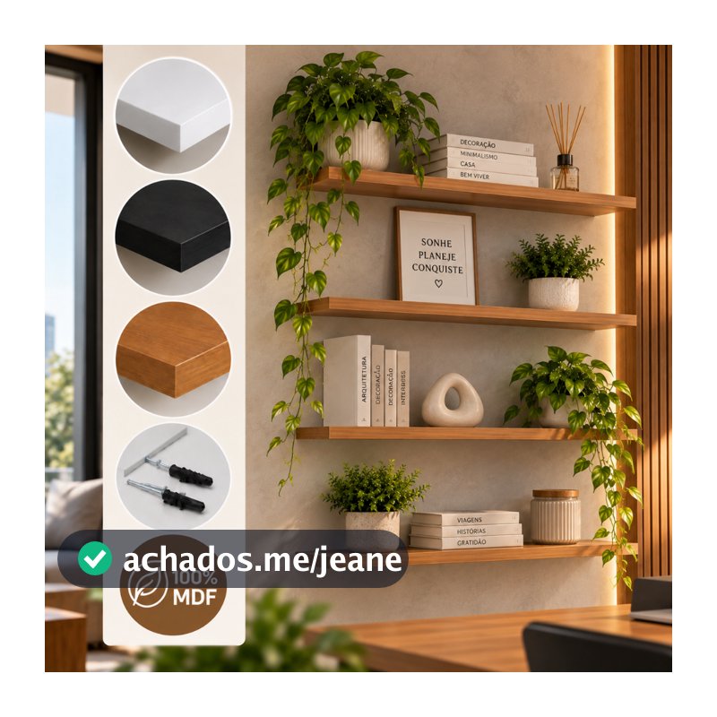 Kit 2 3 4 Prateleiras Flutuantes MDF 50x15 Grossa Suporte Invisível Nicho Decorativo Madeira Livros Cozinha Quarto