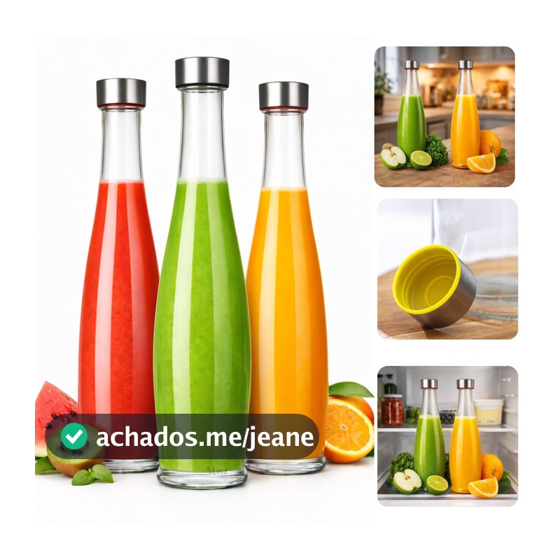 3 Garrafa De Leite Geladeira Água Suco vidro inox VEDADO 1L