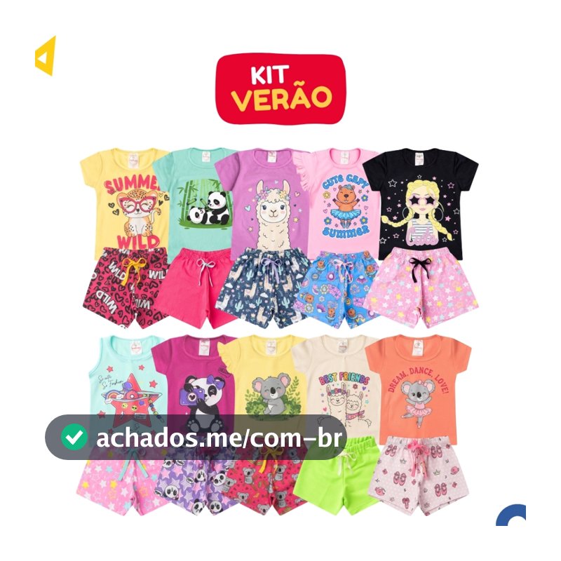 Kit 6 Peças Roupa Infantil Menina Conjunto Verão Algodão 3 Camisetas + 3 Shorts