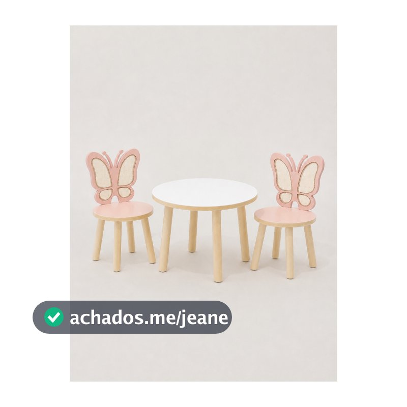 Mesa com 2 cadeiras modelo borboleta em mdf e talagarça