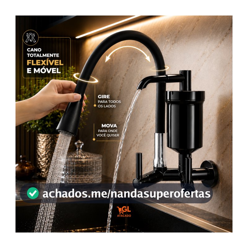 Torneira Gourmet Com Filtro Parede Preta Flexível Purificador Água Cozinha Duplo Jato Luxo Premium