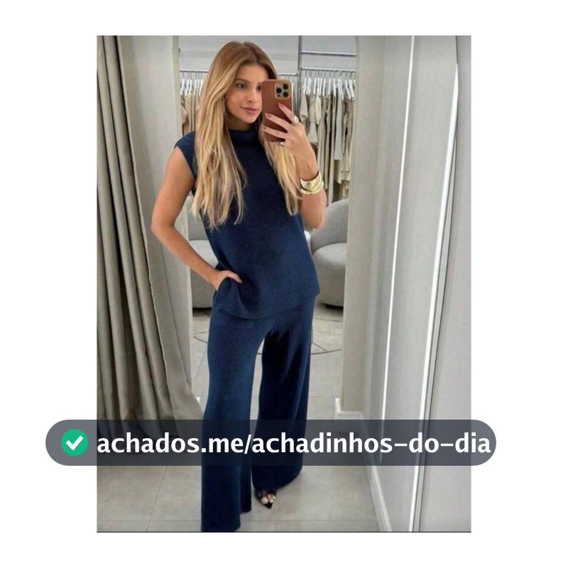 Conjunto Tricot Feminino Max Colete Regata Calça Pantalona Moda Outono Inverno Aerolook Tendência