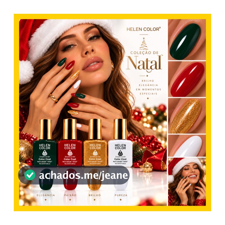 Helen Color Coleção De Natal Kit 4 Cores Esmalte Em Gel Vermelho Verde Branco Dourado Fim De Ano