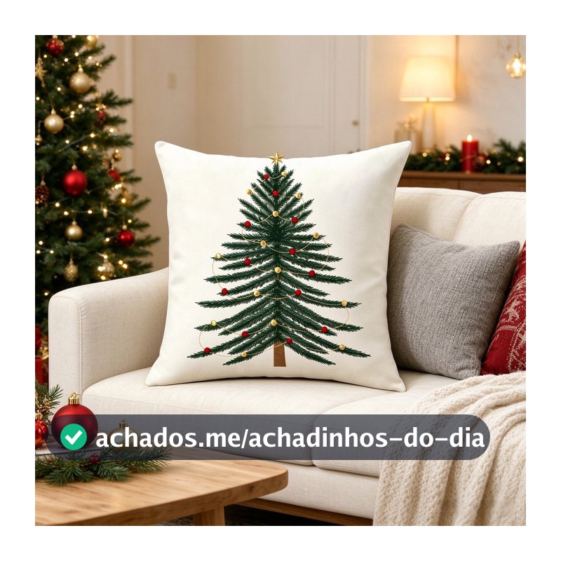 Almofada Decorativa Árvore de Natal Tecido Linho, Decoração Natalina para Sala