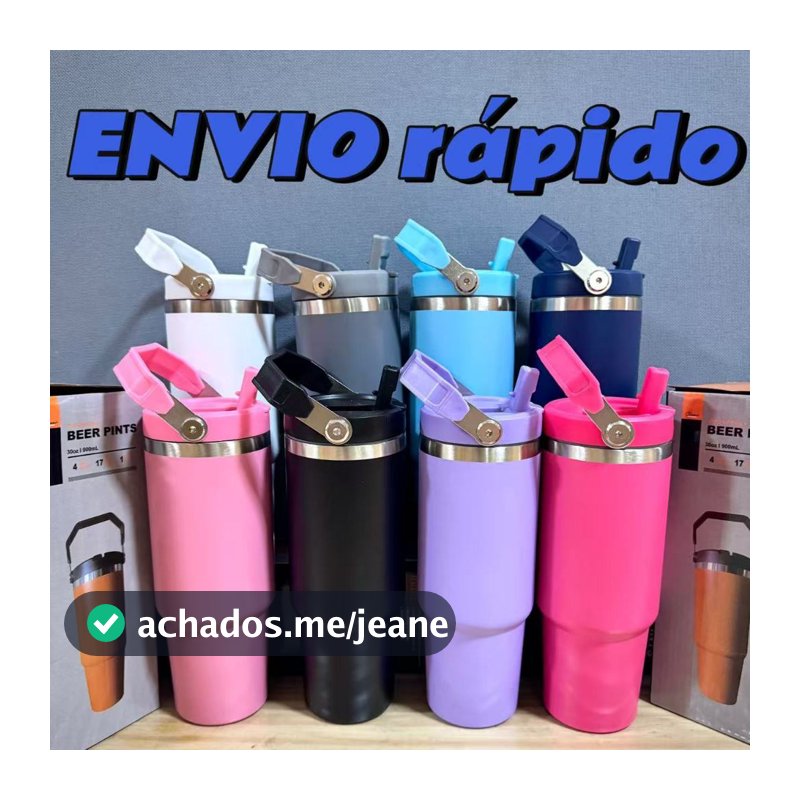 Copo Térmico Inox 900ml Tampa na Cor do Copo ,com Canudo ,Térmica Inoxidável natal portátil