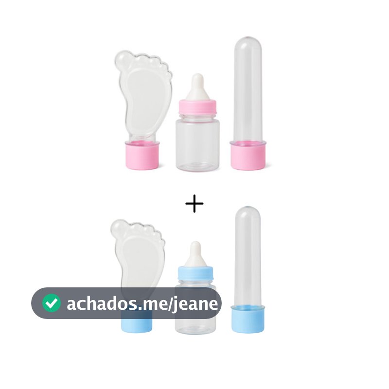 Kit 30 lembrancinhas -10 Tubetes 13 cm 10 Mamadeira e 10 Tubete Pezinho - tubet Pé Chá de Bebe Festa