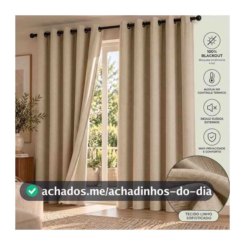 Cortina Linho em Blackout 100% Contextura Toque Linho Corta Luz Janela Quarto Sala