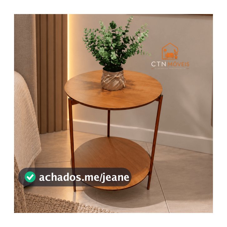 Mesa De Centro Apoio Lateral Cama Sofá Redonda Estrutura Metálica Moderna