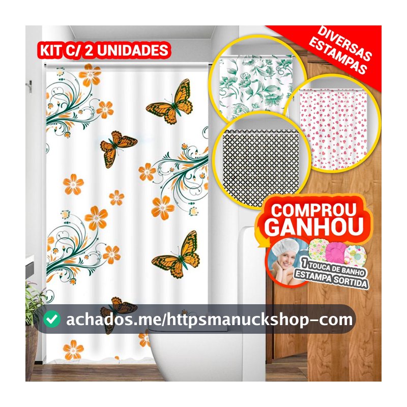 Kit 2 Cortinas Box Diversas Estampadas Uso Direto no Suporte Acabamento em Viés PE