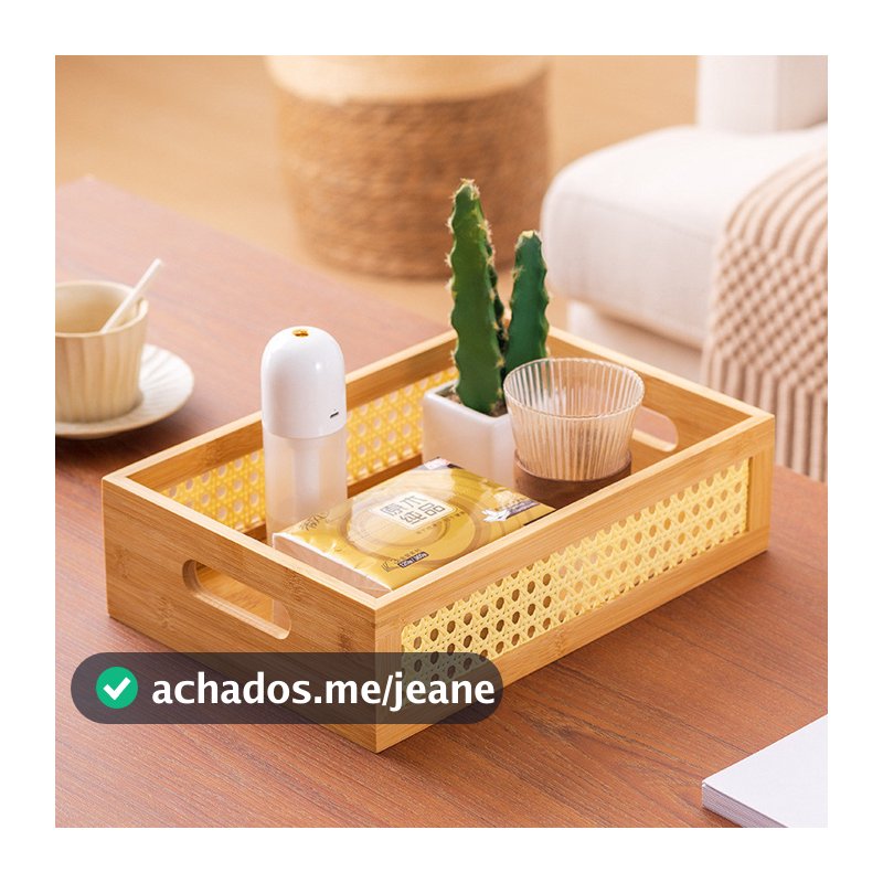 Bandeja de Bambu Decorativa Borro Chic Caixa Organizadora Multiuso Café Mesa Posta Cesto Organizador de Palha Indiana