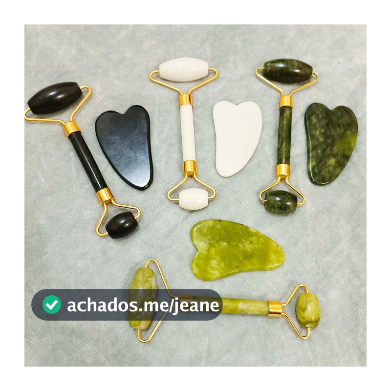 Rolinho Facial Pedra De Quartzo Jade com Tábua de raspar Anti-rugas Skin Care