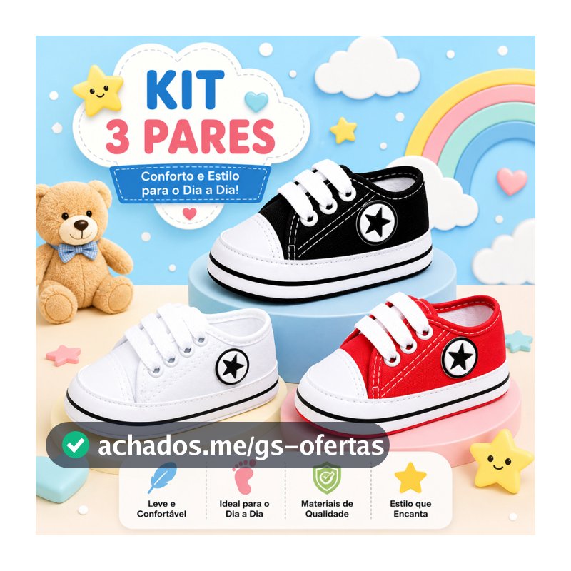 Kit 3 pares de tênis  unisex para bebê