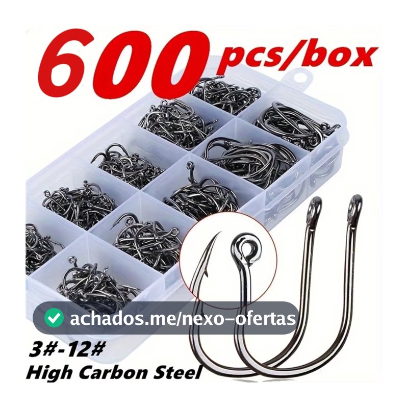 Kit Caixa de Pesca com 600 Anzóis Chinu Dourado #3 ao #12