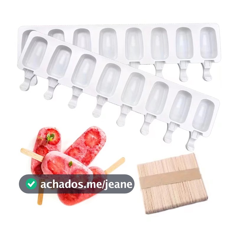 8 Part Forma de Sorvete Molde de Picolé Sorvete de Silicone Flexível + 50 Palitos