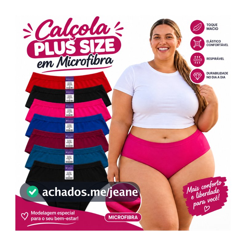 Kit 10 Calçolas Plus Size em Microfibra com Forro 100% Algodão cintura alta e cos largo lingerie feminina lisa