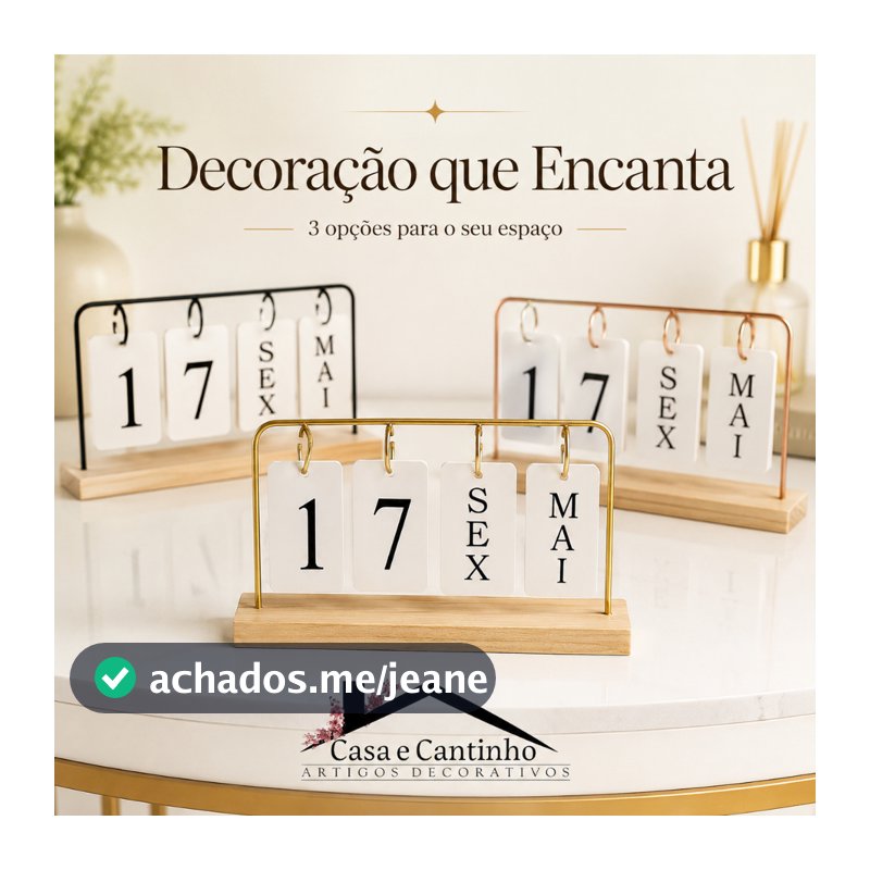 Calendário de Mesa Decorativo com Plaquinhas Preto Rose Dourado Permanente Escritório