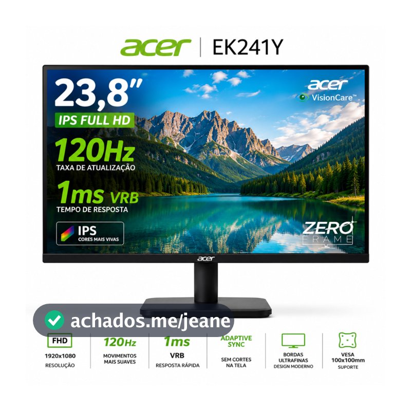 Monitor Gamer Acer 23.8 IPS Full HD 120Hz 1ms HDMI VGA EK241Y
