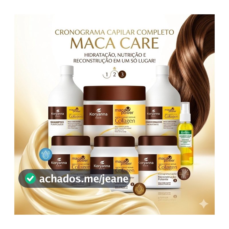 Kit Maca Power Completo com 7 Produtos – Cronograma Capilar + Máscara 500g, Shampoo 1L, Condicionador 1L  Reparador 50ml