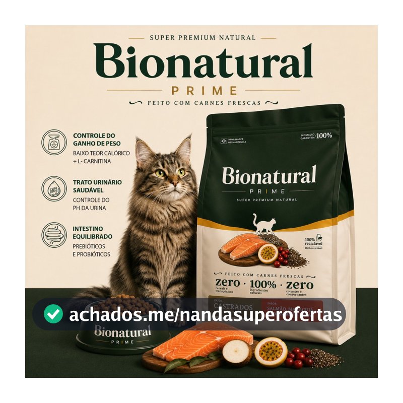 Ração Gato Adulto Castrado 7.5KG Bionatural Sabor Salmao