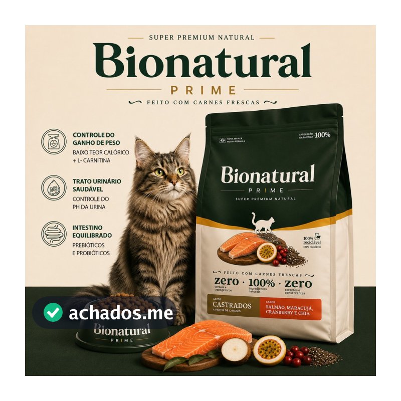 Ração Gato Adulto Castrado 7.5KG Bionatural Sabor Salmao