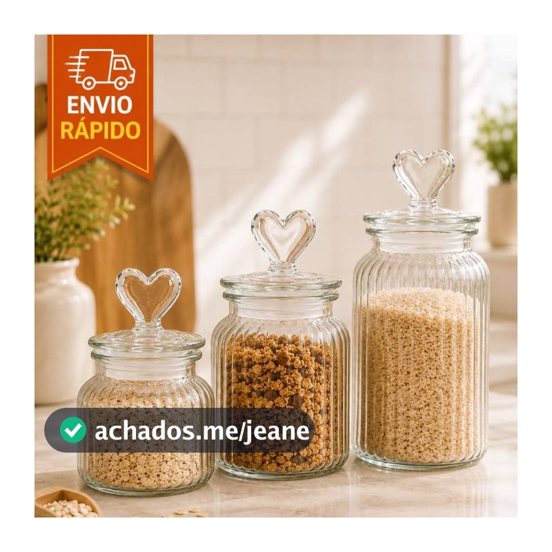 Pote de Vidro Hermético Tampa de Coração Organizador Doces Grãos Biscoito Mantimentos Cozinha Pote Grande Médio Pequeno