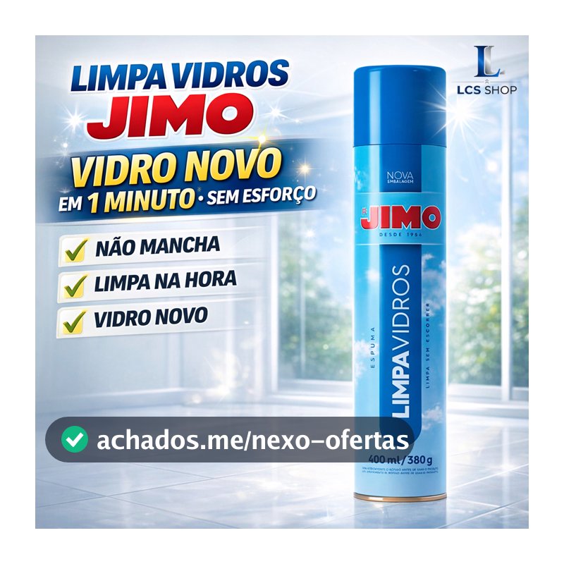 Limpa Vidros Jimo Spray Aerossol 400ml Espelhos Box Banheiro Acrílico Profissional Brilho
