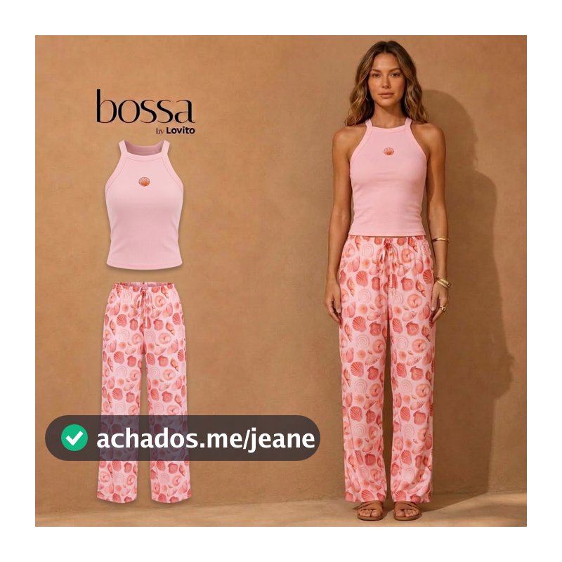 Lovito Bossa Conjunto Feminino Regata e Calça Estampada PTB15431573