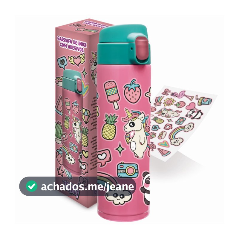 Garrafa Térmica Inox com Tampa Adesivos Faça Você Mesmo DIY - Unicórnio